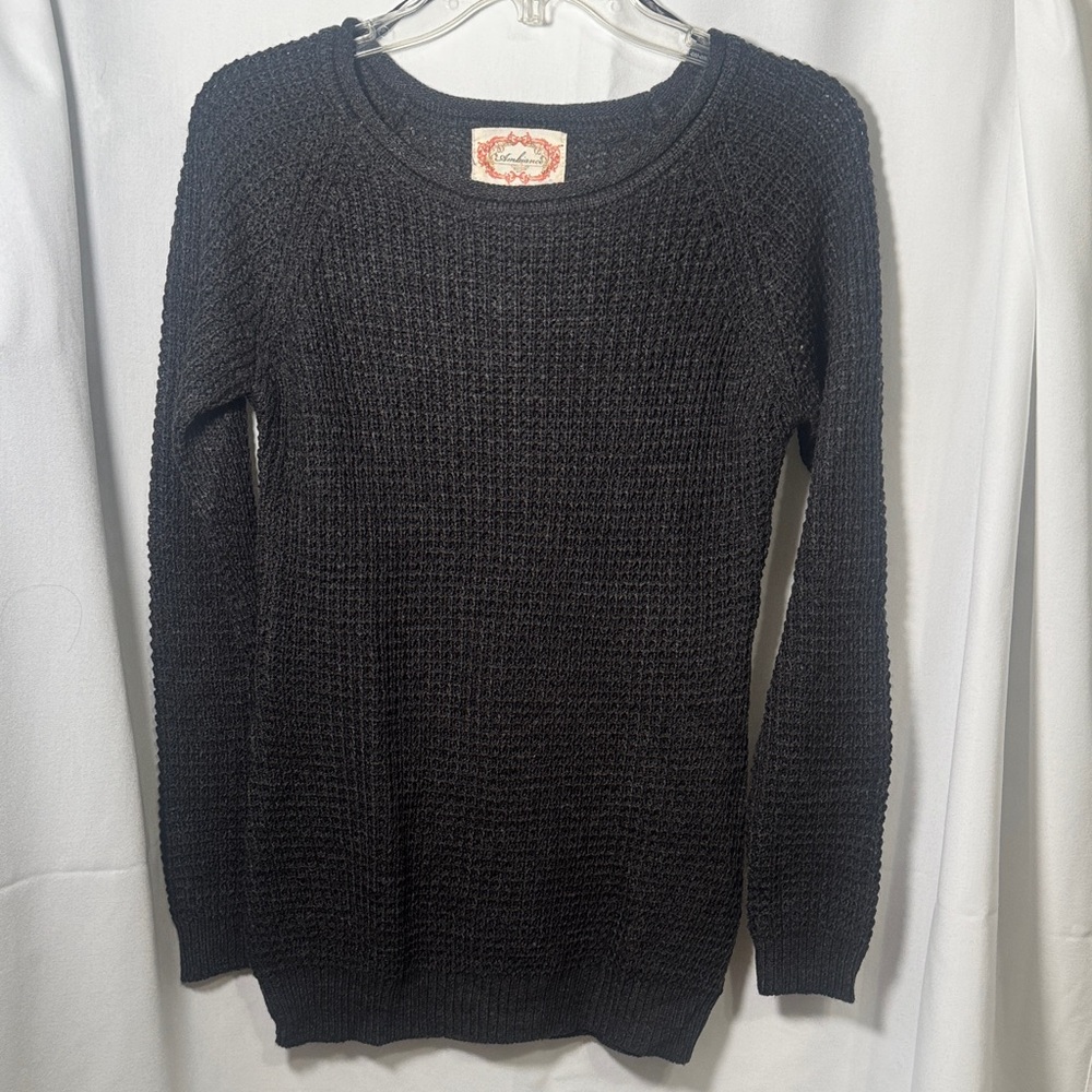 Ambiance Black Waffle Knit Crewneck Sweater